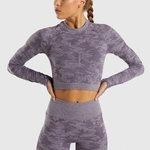 Gymshark Camo Seamless Long Sleeve Crop Top in Lavender Grey NWT M